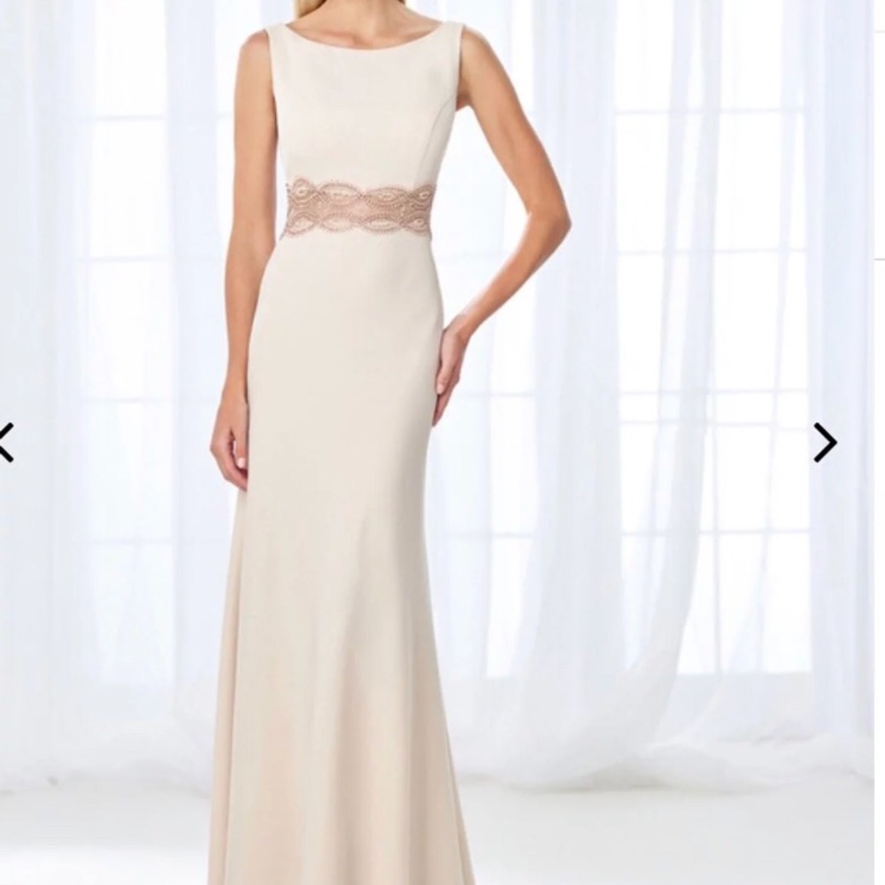 Stunning Cameron Blake long beaded gown Champagne